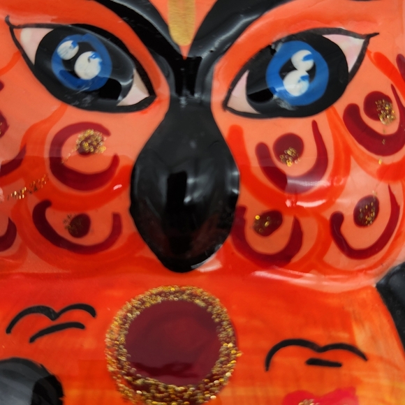 Handmade Guerrero Owl Wall Art Mexican Terracotta Ceramic 6.75"H Sparkly - Picture 2 of 5